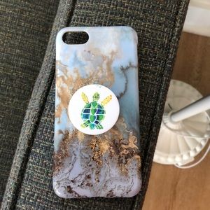 IPHONE 8 CASE TURTLE POPSOCKET BLUE GOLD GREEN